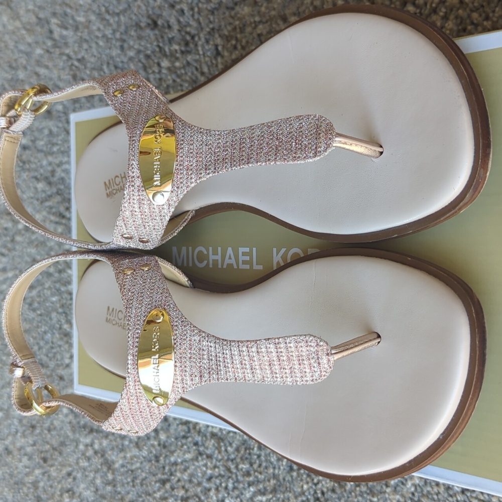 Michael Kors Plate Thong Glitter Chain Mesh Sandals - Pink 9